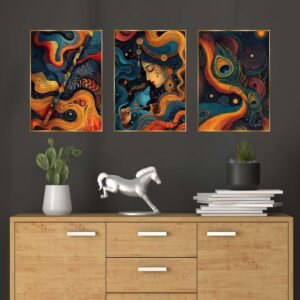 Set of Three Wall Paintings for Wall Dacoration Golden Framed Wall Paintings for Living Room & Bedroom Wall Art for Home Decoration & Office Wall Dรฉcor (24x18 inch CH-GD3-3)